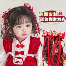 女童流苏假发夹儿童发饰中国风发卡新年头饰汉服宝宝红色头花批发