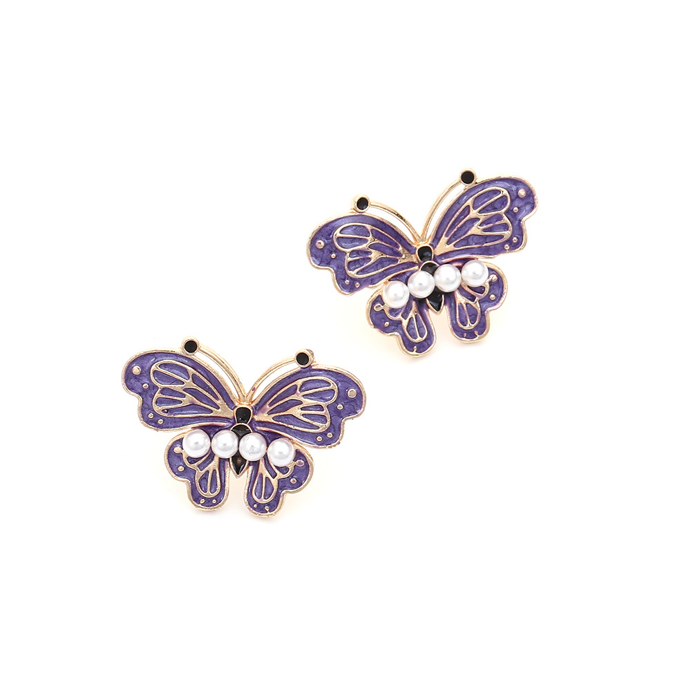 Lady Butterfly Zinc Alloy Enamel Artificial Pearls Women's Ear Studs display picture 6