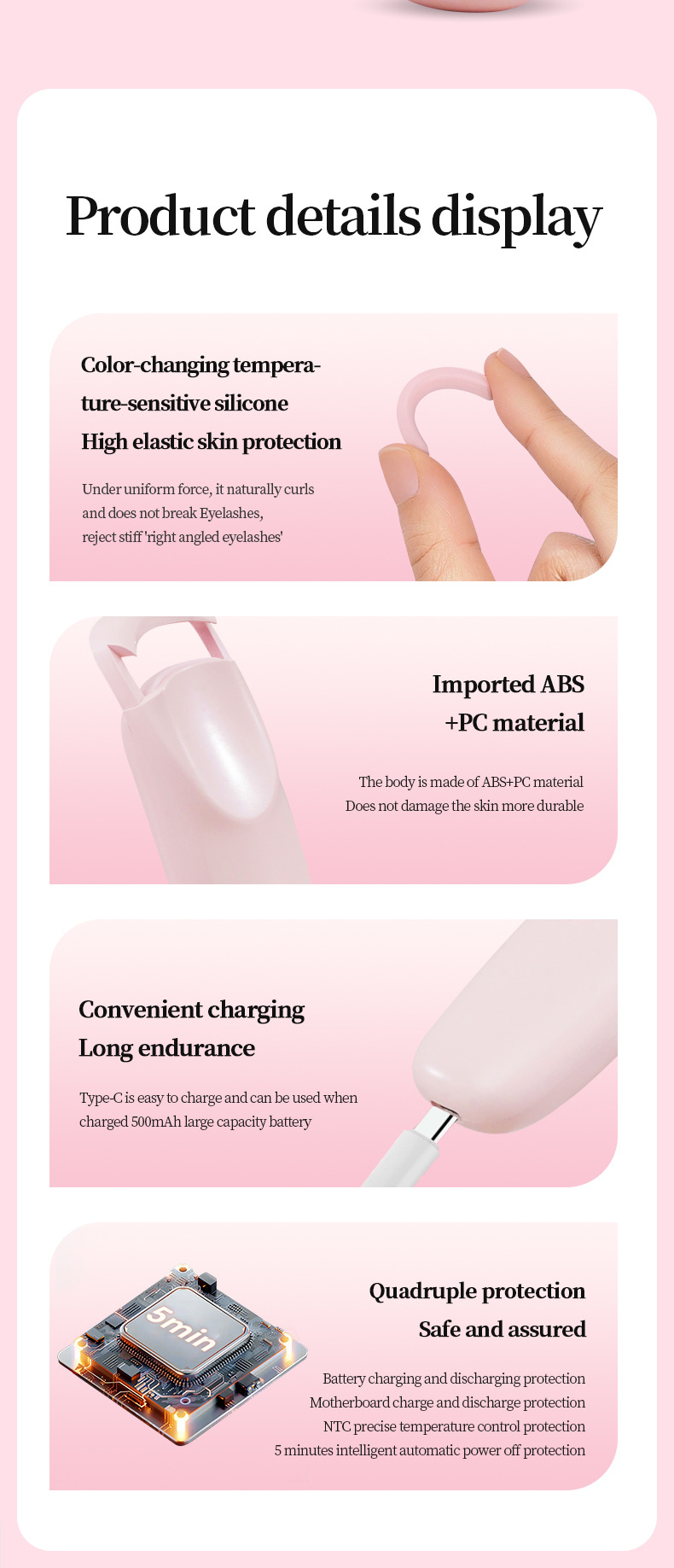 Cross-Border Wide-Opening 5th Generation Electric Heated Soft Rubber Eyelash Curler Long-Lasting Styling Universal Curling Portable Eye-Fit Type Beginner Recommended