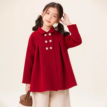 2024秋新款女童秋冬100%羊毛双面毛呢羊绒呢大衣宝宝百搭可爱外套