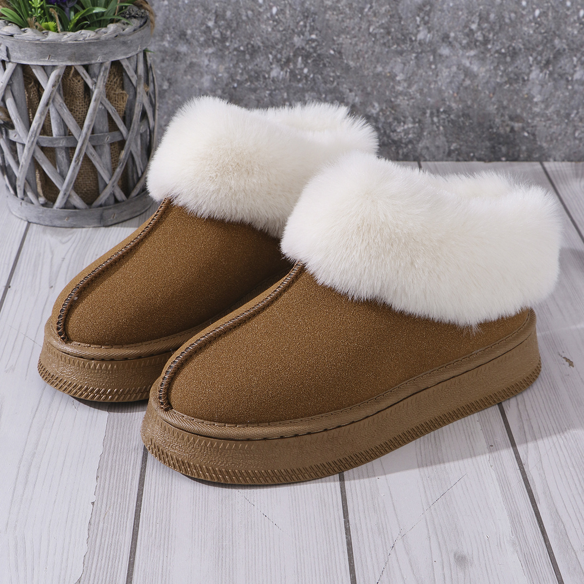 Padded home bag with men's and women's indoor and outdoor warm cotton slippers cotton shoes_viptrois.com