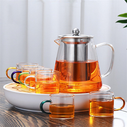 Factory glass teapot, flower tea pot, stainless steel filter teapot, glass brewing teapot, brewing glass pot