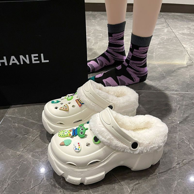 Cave Shoes Winter fleece-lined Detachable Women's Autumn and Winter Girls High Heel Cute Student Non-slip Cotton Slippers Winter fleece-lined Cave Shoes Winter fleece-lined Detachable Women's Autumn and Winter Girls High Heel Cute Student Non-slip Cotton Slippers Winter fleece-lined