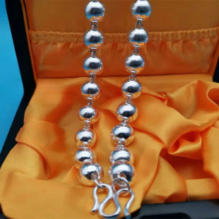 Manufacturer Brand Chain Pure Silver Men's Necklace Pure Silver 999 Chain Light Bead Round Bead Necklace Domineering Jewelry Direct Sales