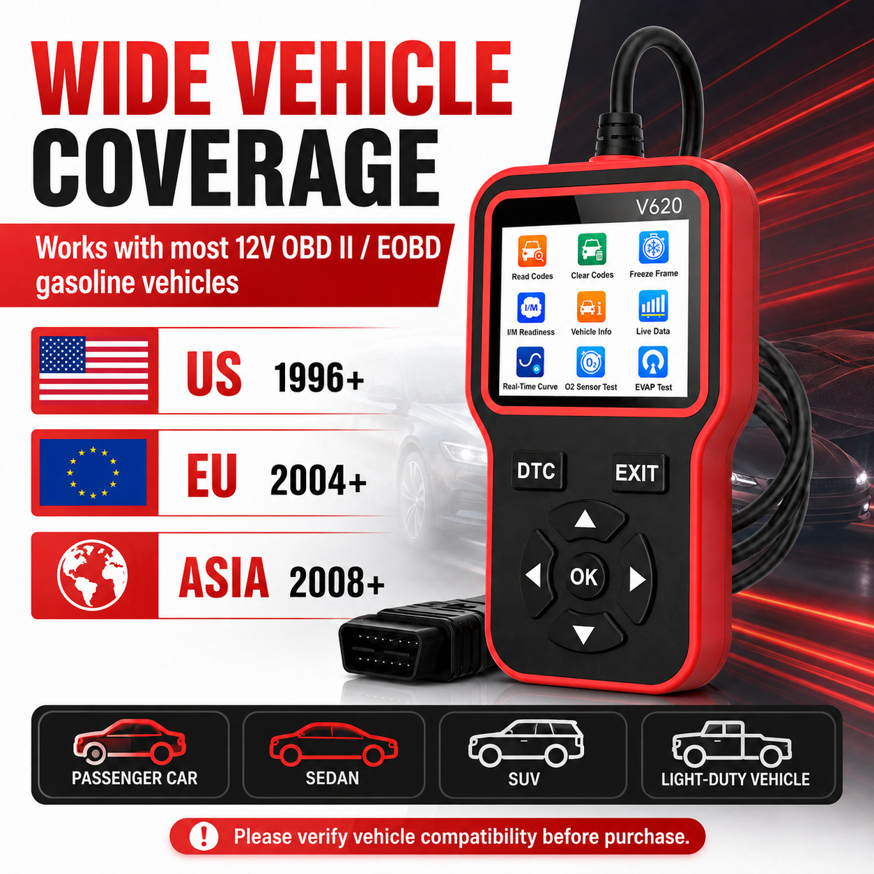 V620 car fault detector diagnostic device OBD2 decoder eraser universal display screen precise decoding