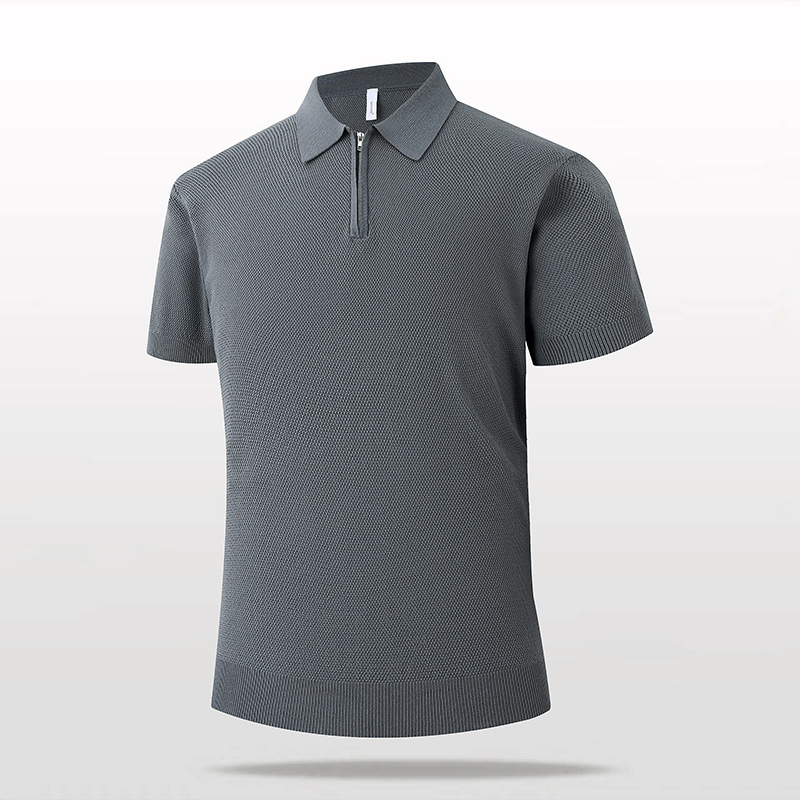 Polo camiseta de punto camiseta de manga corta hombre solapa media cremallera vieja camiseta de hielo delgada de verano fábrica transfronteriza al por mayor