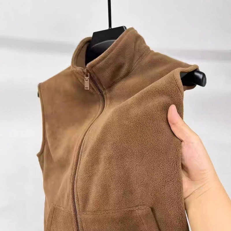 Autumn and Winter New Style Loose and Versatile Sleeveless Vest Solid Color Zipper Jacket Stand Collar Men's Fleece Large Size Vest Autumn and Winter New Style Loose and Versatile Sleeveless Vest Solid Color Zipper Jacket Stand Collar Men's Fleece Large Size Vest