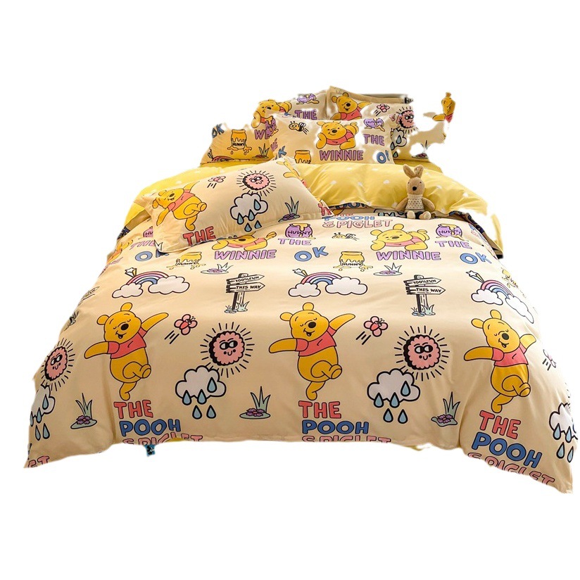 Disnie Cartoon Juego de cuatro piezas Dormitorio de estudiantes Juego de sábanas de tres piezas Dormitorio individual y doble Juego de cuatro piezas de algodón lavado