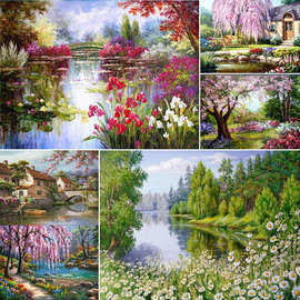 DIY方钻/圆钻马赛克装饰画5D田园花卉风景钻石画满钻客厅卧室墙画