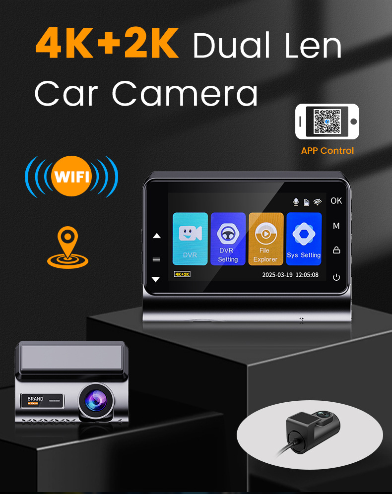 Cross-Border 3inch Screen 4K+2K+Wifi+Gps Front and Rear Dual Recording Ultra-Clear Driving Recorder Wifi Car Internet