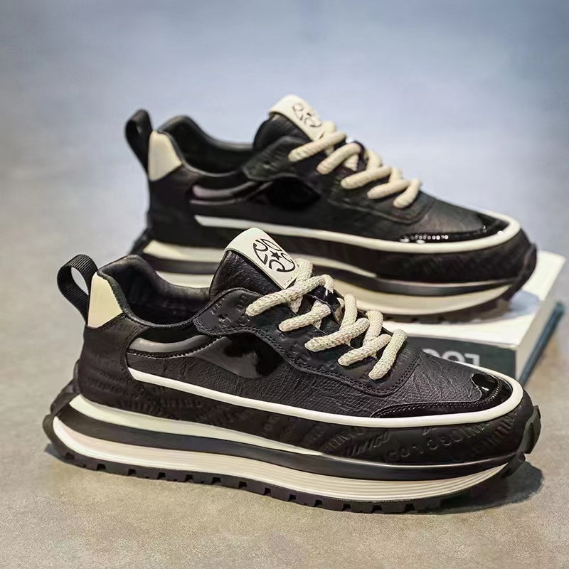 Color-Blocking Dad Shoes For Men, Spring And Autumn, Comfortable Leather Casual Versatile Stylish Retro Casual Men's Sho_vogvips.com