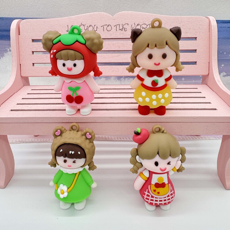 Cartoon cute little girl keychain pendant DIY accessories small ornaments student schoolbag decoration PVC soft rubber decoration