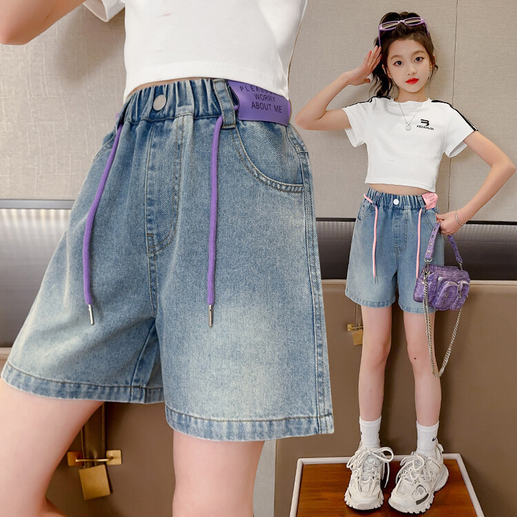 女童夏装短裤中大童女孩时髦洋气牛仔短裤新款潮流网红炸街潮夏季