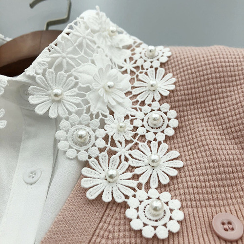 Water soluble pearl flower embroidery Half shirt dickey detachable collar 