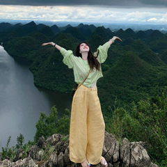 2025夏季新款韩系慵懒风薄款长袖衬衫女气质百搭直筒休闲裤套装