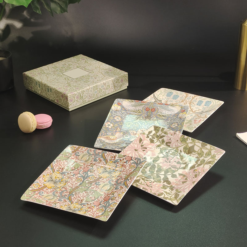 European-Style Light Luxury Porter Merrill Western Dinner Plate Four-Piece Set for Home Restaurant Afternoon Tea Refreshment Plate Bone China Ceramic Plate