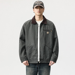 Autumn and Winter New American Style Retro Grey Denim Jacket Men's Loose plus size Trendy Brand Trendy Handsome Style Work Jacket