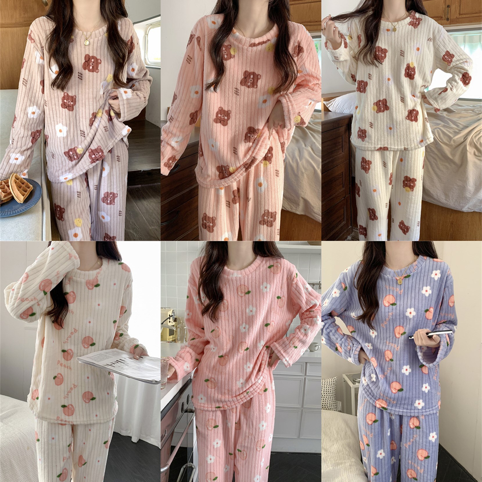 Pajamas de manga larga y cálidos dulces, pajamas de vestir para mujeres, otoño 2022 nuevo estilo de ropa de hogar en línea, invierno