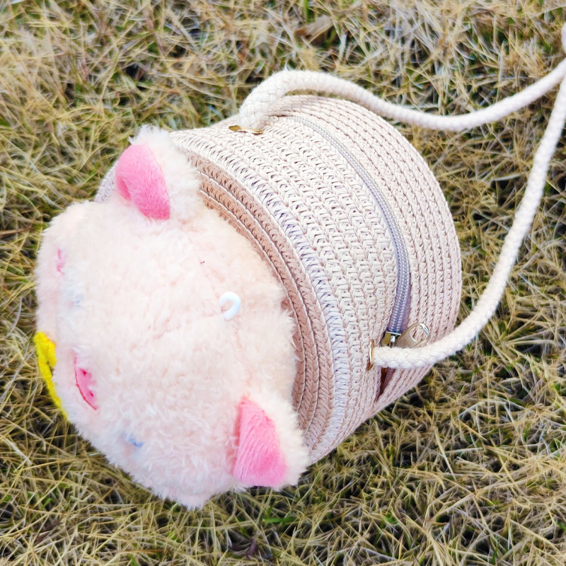Kid's Mini Spring&summer Straw Animal Cute Round Zipper Shoulder Bag display picture 5