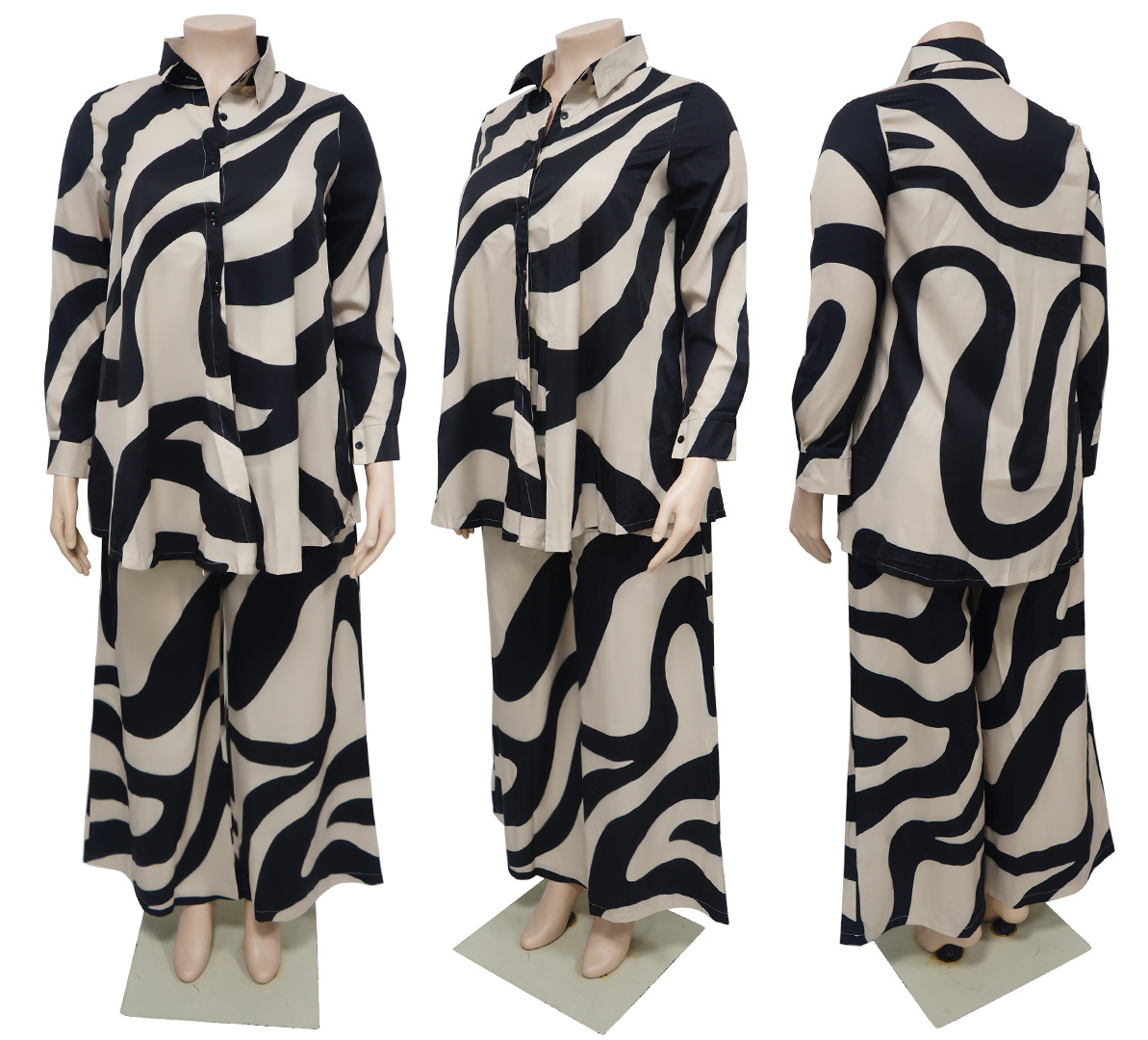 Long Sleeve Sleeve Length Daily Women's Elegant Printing Spandex Polyester Printing Pant Co-ord Set Plus Size Two-piece Sets