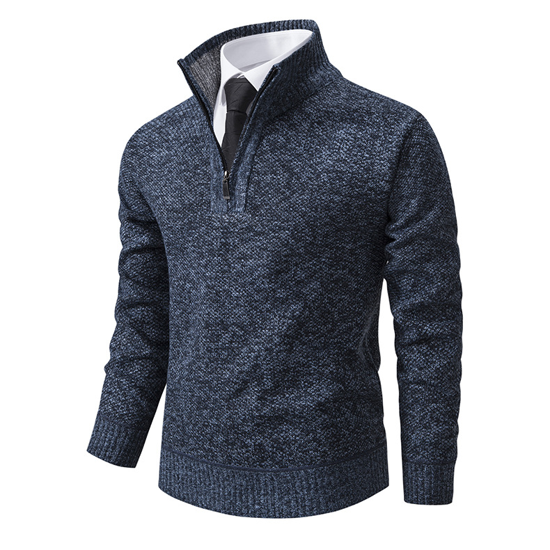 Men's 2024 men's casual knitted base stand up collar with fleece warm sweater jacket for men_voghion.com