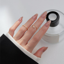 纳兰 925纯银简约镶钻开口戒指甜美迷你线条可调节关节戒R00008