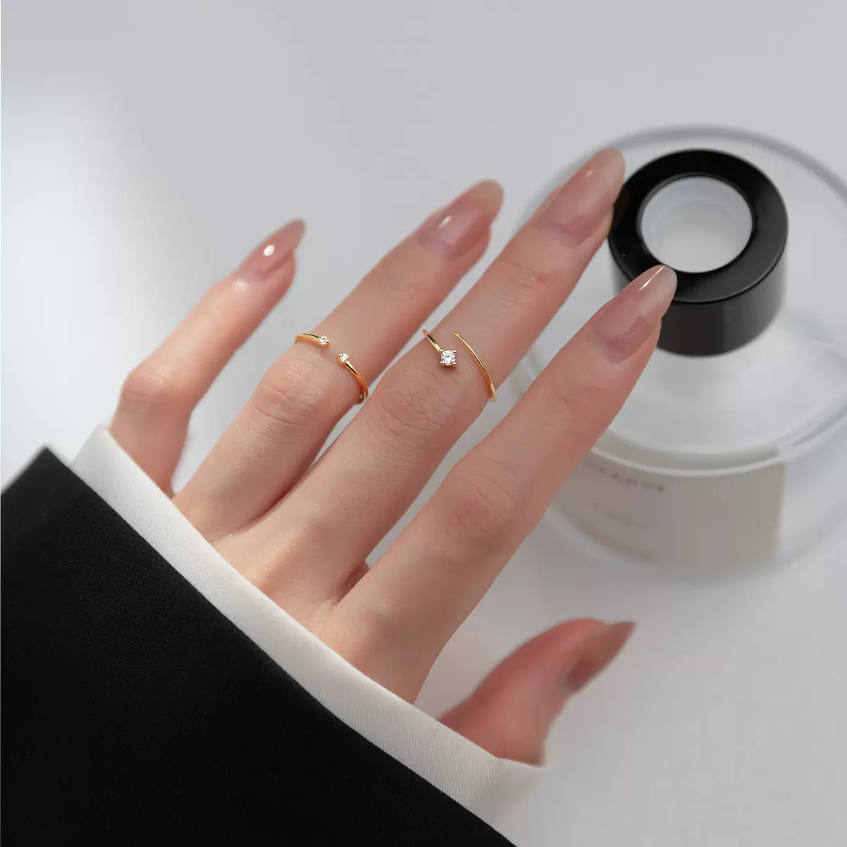 纳兰 925纯银简约镶钻开口戒指甜美迷你线条可调节关节戒R00008