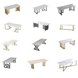 现代简约岩板办公桌长方形办公室会议桌不锈钢桌脚长条桌工作培训