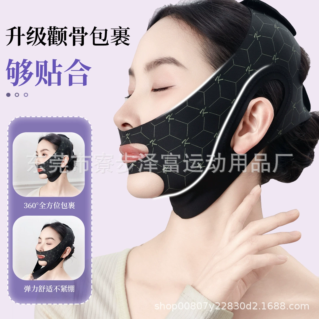 Pulls up elastic bandage for face, night mask, removes double chin