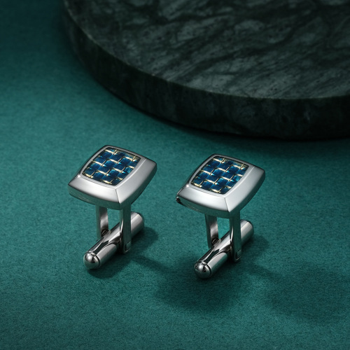 Factory direct sales European and American new stainless steel beveled edge Epoxy carbon fiber cufflinks European and American titanium steel shirt French cufflinks