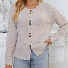 秋冬新款加厚遮肉针织开衫女法式气质长袖毛衣外套双纽扣点子纱