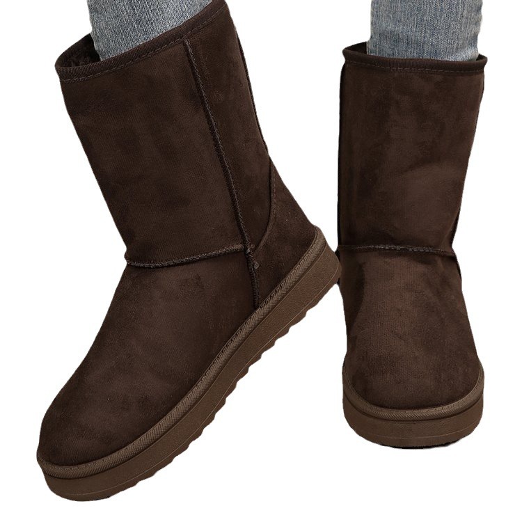 Botas de nieve para mujer, nuevo estilo de otoño e invierno, manga corta de felpa artificial, cabeza redonda, suela plana, parte superior media_voghion.com