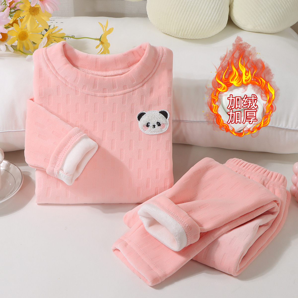 Set de ropa interior para niños 2025 otoño y invierno más tercife engrosado set de calentamiento para bebés cómodos ropa para el hogar chaqueta de otoño pantalones de otoño