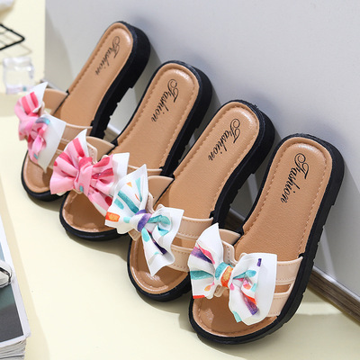 children slipper new pattern summer fashion stripe bow girl indoor non-slip soft sole sandals  Manufactor Direct selling
