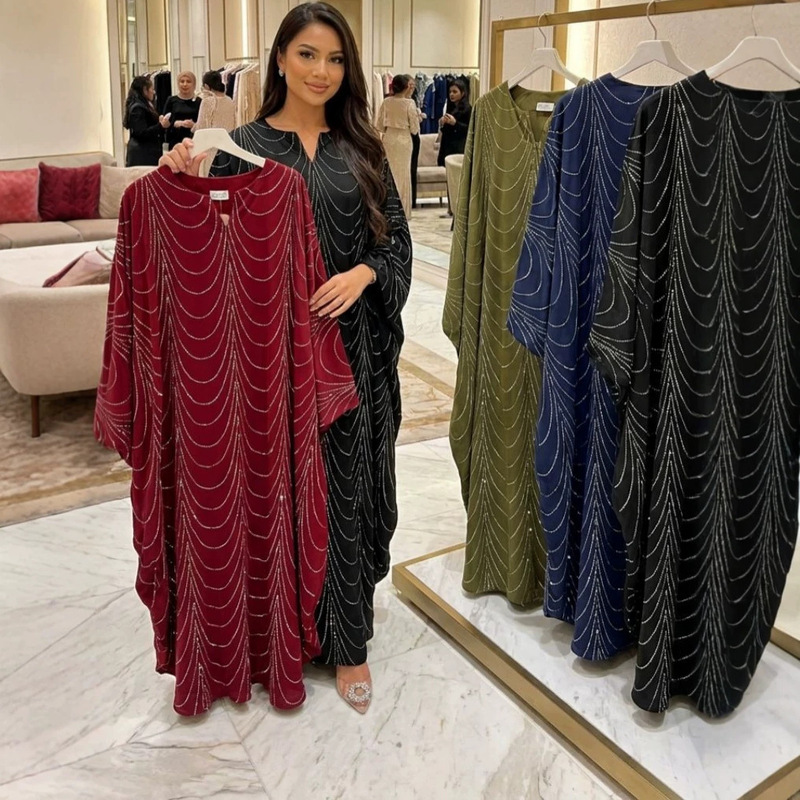 Yiduo New Style Rhinestone Embellished Loose Long Dress, V-Neck Batwing Sleeve Elegant Plus-Size Gown 26192 Yiduo New Style Rhinestone Embellished Loose Long Dress, V-Neck Batwing Sleeve Elegant Plus-Size Gown 26192