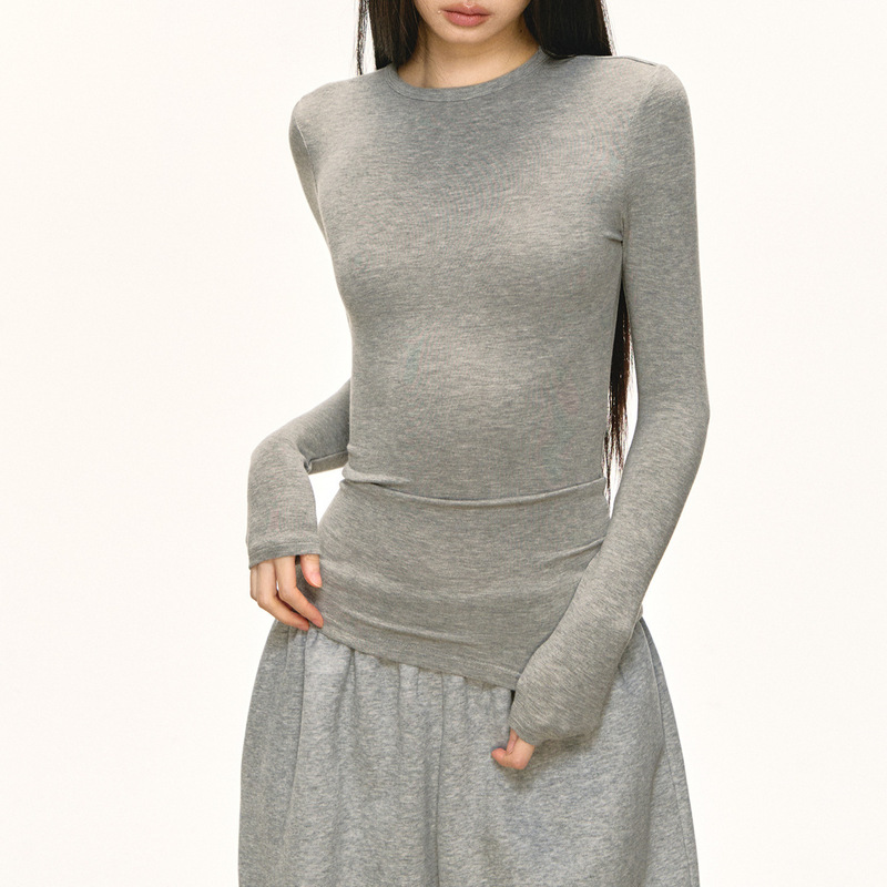 Long-Sleeved T-Shirt Women's Autumn and Winter New Round Neck Slim Slim Right Shoulder Bottoming Shirt Top Long-Sleeved T-Shirt Women's Autumn and Winter New Round Neck Slim Slim Right Shoulder Bottoming Shirt Top