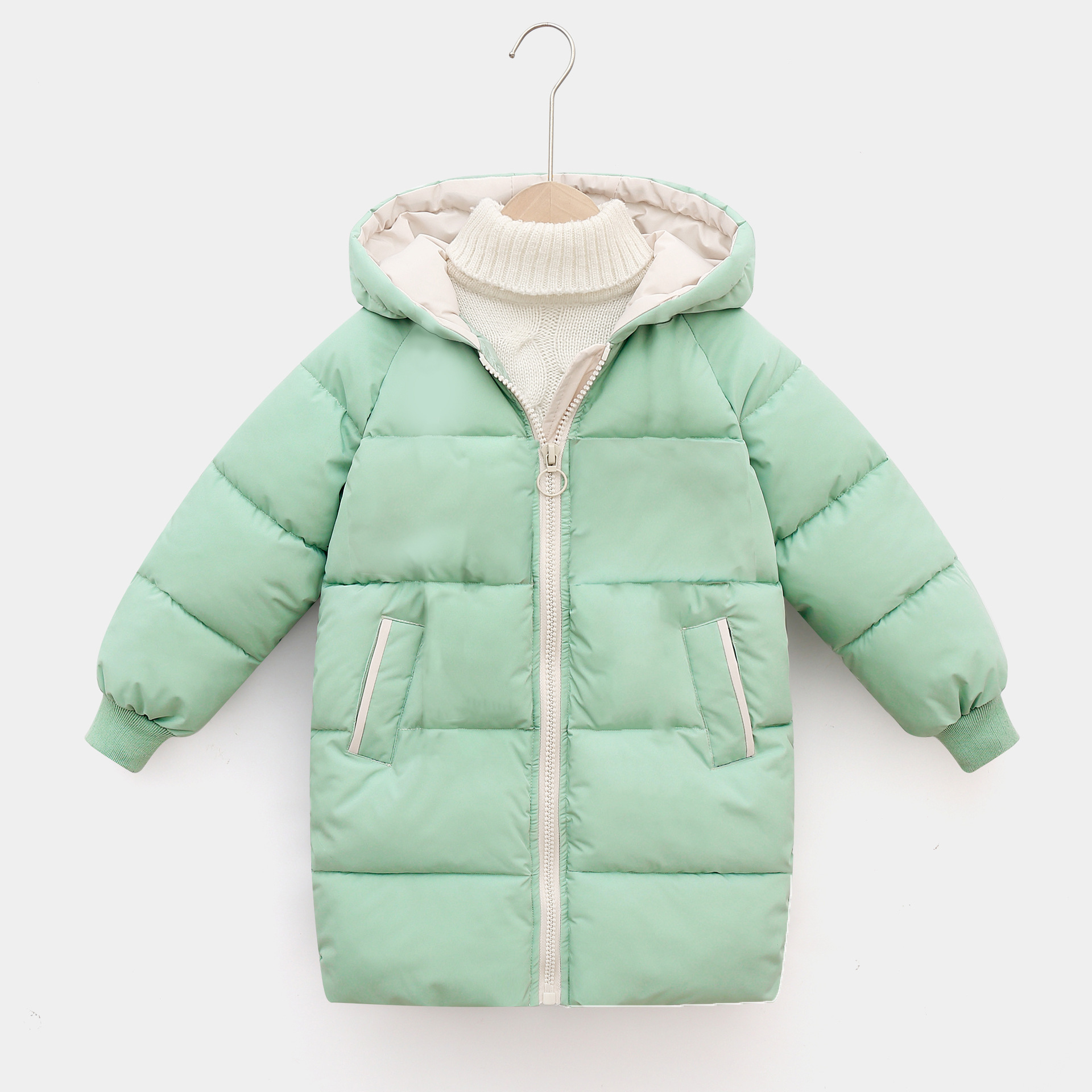 Herren- und Damenbekleidung für Kinder, daunenverdickte Baumwolljacke, mittlere Länge für Babys_voghion.com