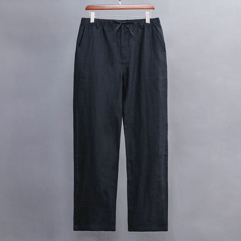 Daifa Summer Thin Cotton and Linen Long Pants Men's Plus Size Straight Tube Pure Linen Casual Pants Loose High Waist Deep Crotch