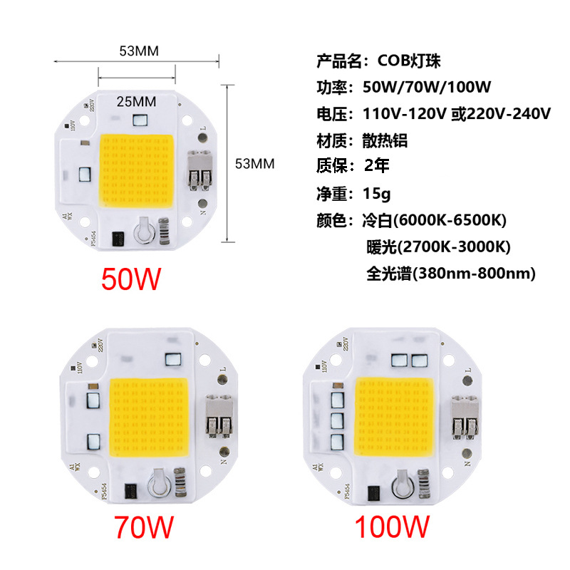 220V COB LED lampa çipi 50W 70W 100W, sürücüsüz