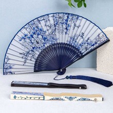 丝艺堂女士扇子中国风青花瓷古典古风折扇女式舞台道具工艺扇