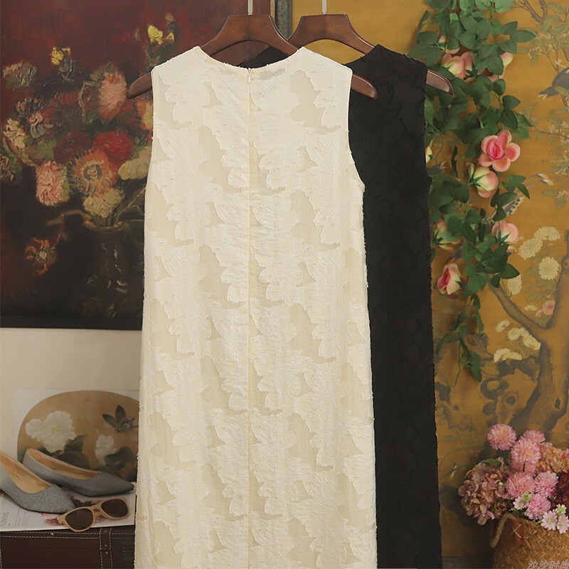 It’S so Art in Stock! Designed Stereo Burnt Flower Sleeveless Dress for Women Summer Long French Loose Back