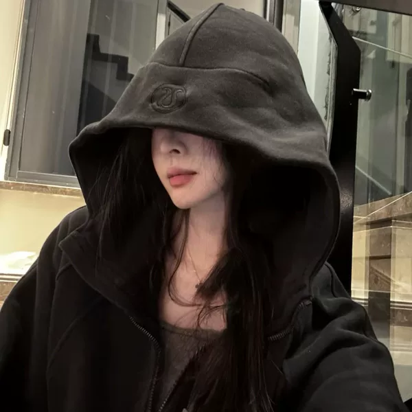 Lulu Branded Scuba Short Loose Full-Zip Hooded Jacket for Women with Thumb Holes, Loose Drop-Shoulder Sweatshirt