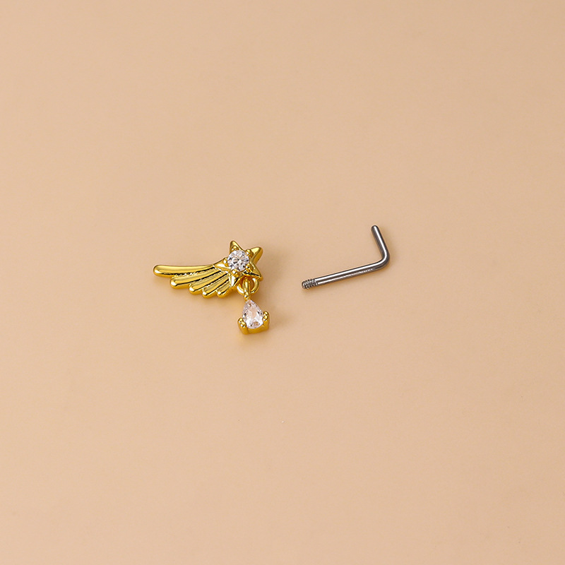 Fashion Heart Shape Stainless Steel Plating Zircon Nose studs 1 Piece