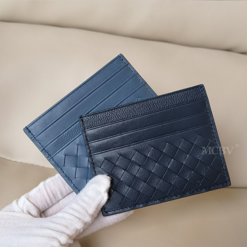 MCBV Sheepskin Hand-woven Genuine Leather Ultra-thin Card Holder Unisex Double-sided 6-card Bank Card Holder Trendy Card Holder for Men and Women