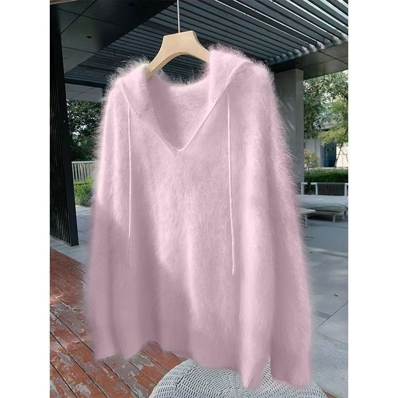 Sweet and Gentle White Hooded Knitted Sweater for Women, Autumn and Winter 2026 New Fashion Versatile Base Knitwear