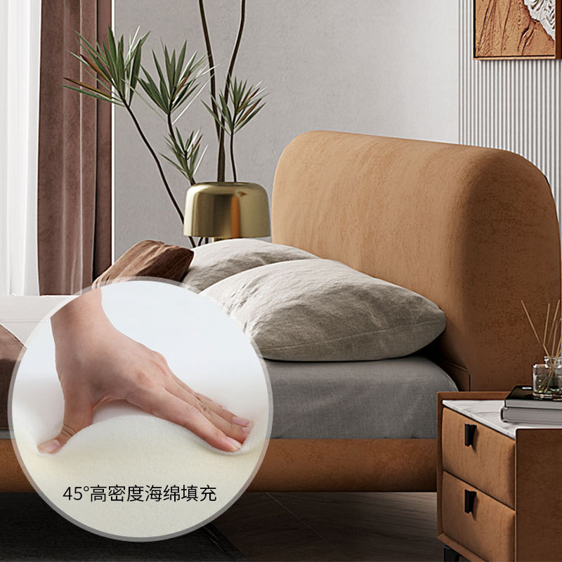 Luz moderna cama doble de lujo cama de suspensión 1,8*2 M dormitorio principal cama de boda tecnología esmerilado cama de tela muebles de diseño