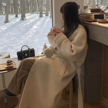 现货 2025冬季新韩国东大门le*obe单排扣绑带长款100羊毛大衣外套