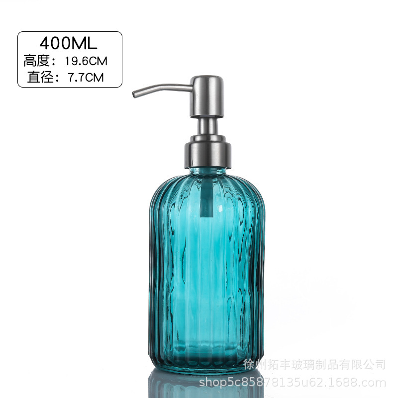400ml; botella azul del pavón + gran cabeza de bomba de acero inoxidable; vidrio