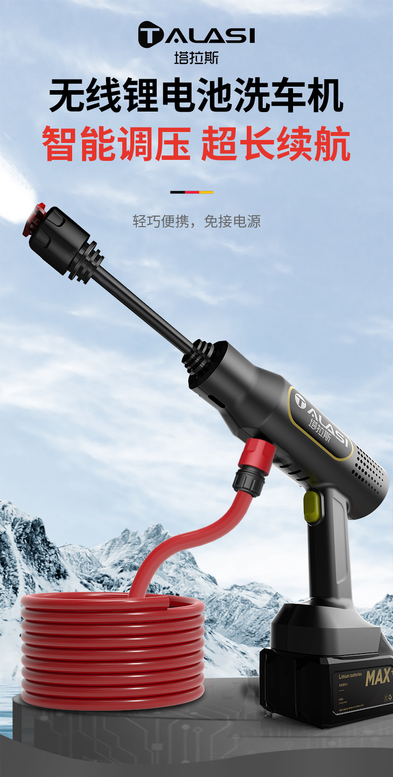 New 21V Lithium Battery Household Rechargeable Wireless High-Pressure Car Wash Machine High-Pressure Water Grab Convenient Car Wash Artifact