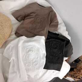 亚马逊男女童短袖t恤网红立体小熊跨境虾皮宝宝儿童夏季休闲上衣